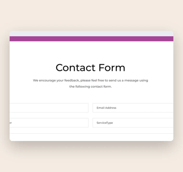 Contact form with name, email, phone and service type fields