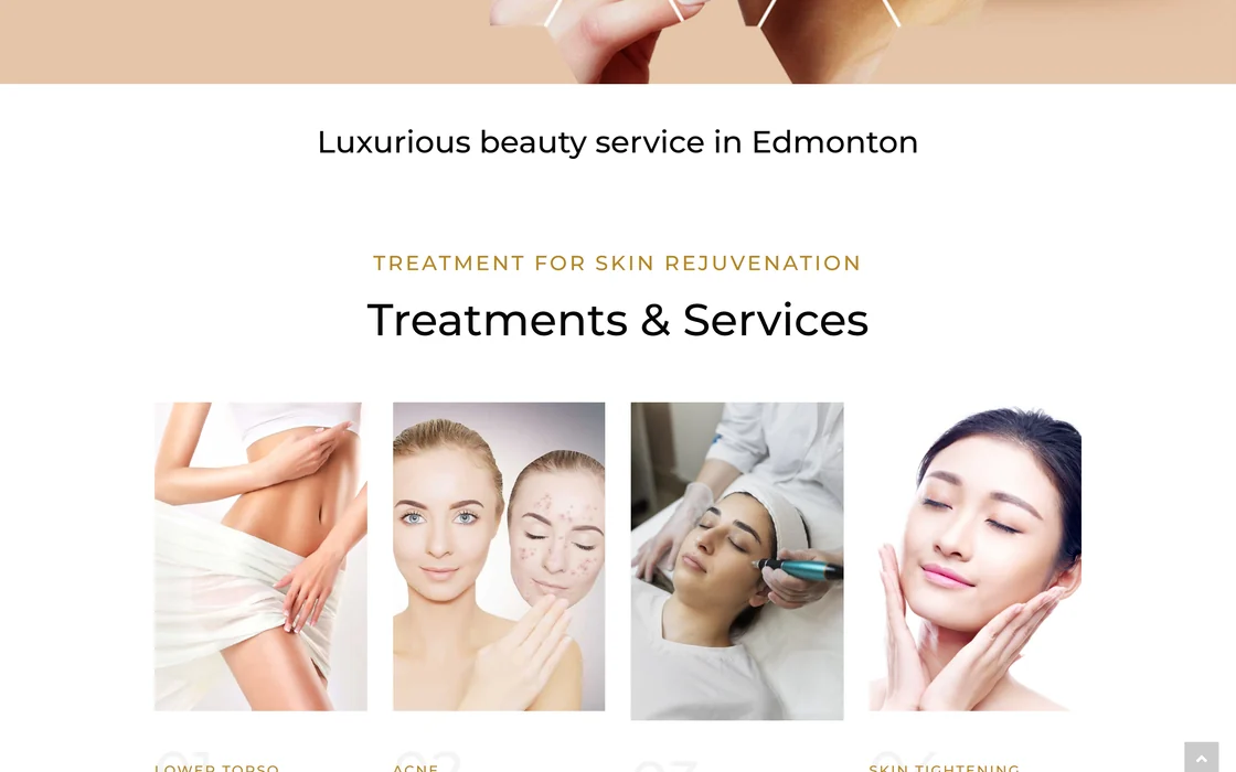 Treatments and services section with photos of laser and skin treatments