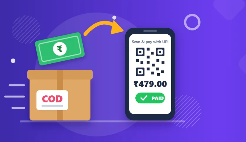 COD to UPI plugin banner: a cash-on-delivery parcel converted to a paid UPI order