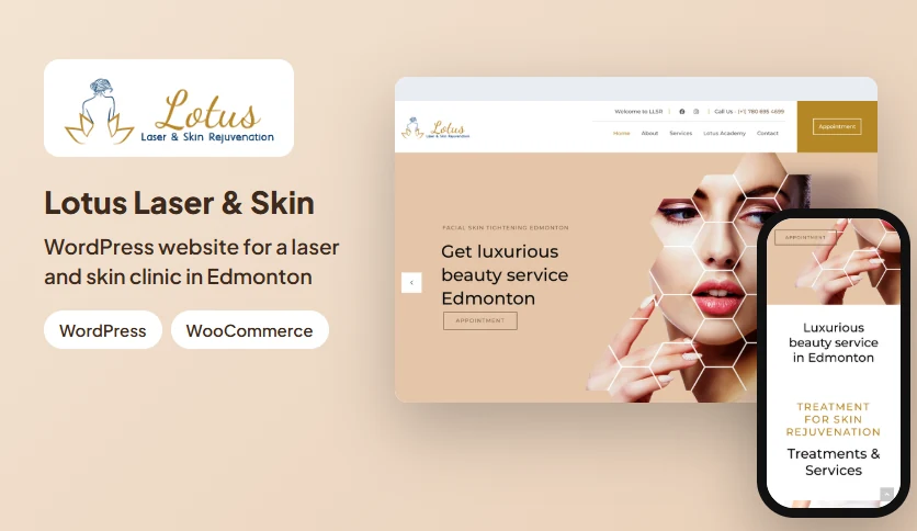 Lotus Laser & Skin Rejuvenation website on a laptop and a phone
