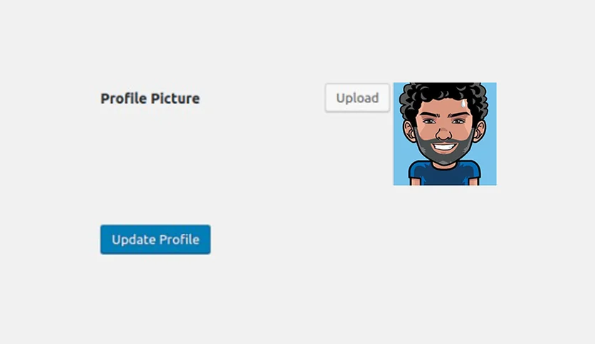 User Profile Picture plugin banner: the Profile Picture field with an Upload button and a custom avatar on a WordPress user profile